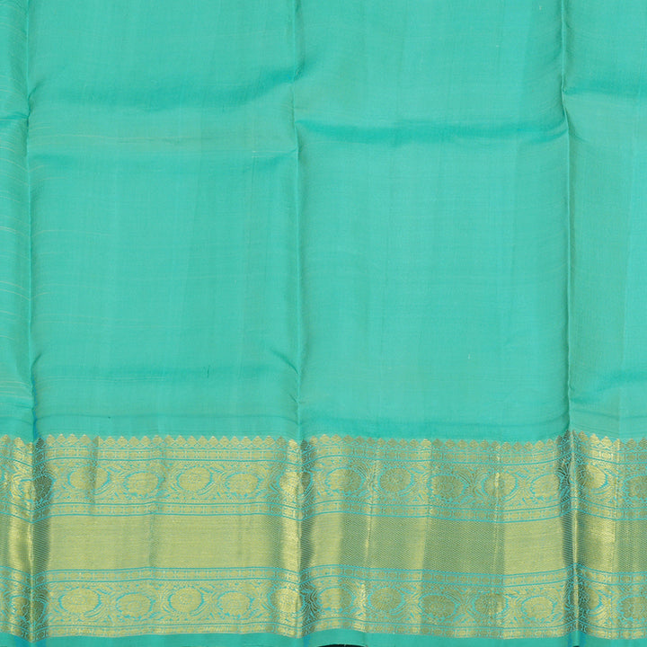 Hayagrivas Handloom Silver Grey Kanjivaram Silk Pattu Pavadai with Teal Border KBE981I7-1