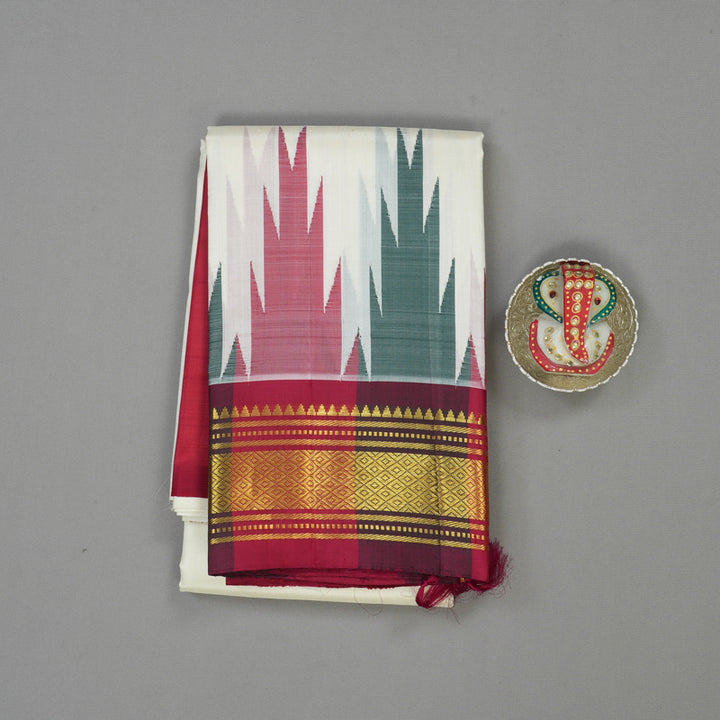Hayagrivas Handloom Milk White Kanjivaram Silk Saree with Maroon Border KBE982I1-3
