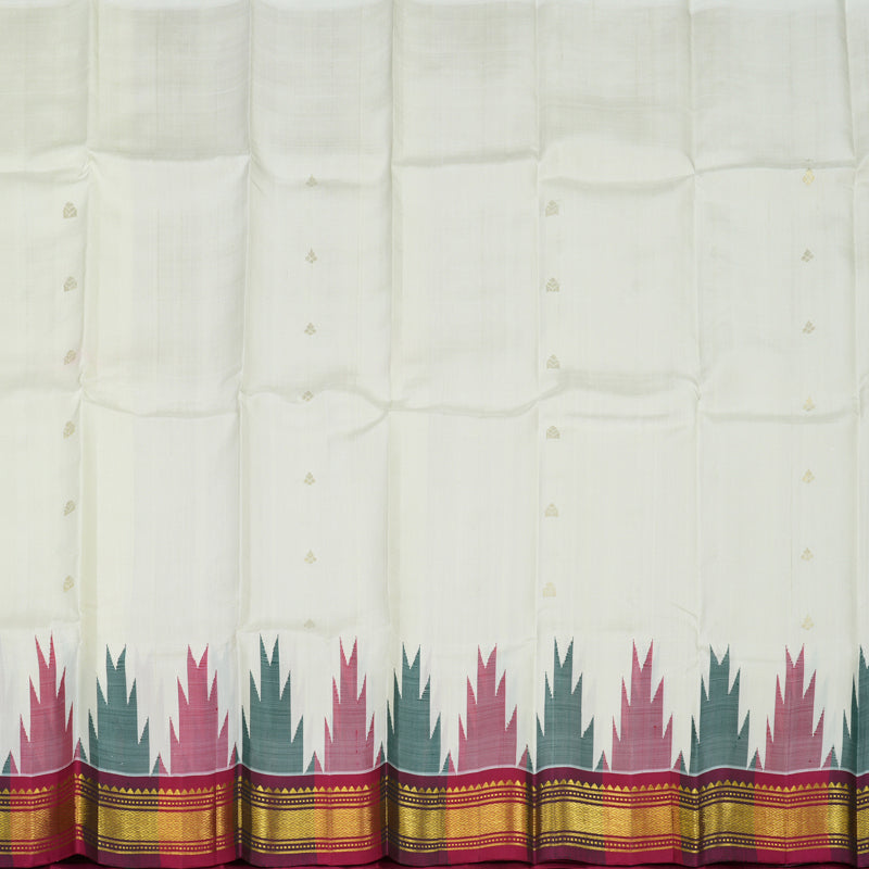 Hayagrivas Handloom Milk White Kanjivaram Silk Saree with Maroon Border KBE982I1-3