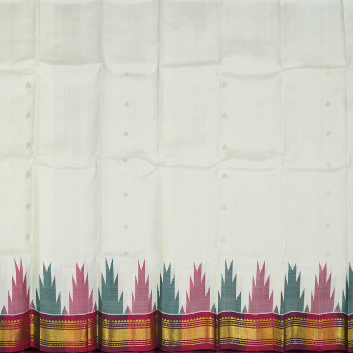 Hayagrivas Handloom Milk White Kanjivaram Silk Saree with Maroon Border KBE982I1-3