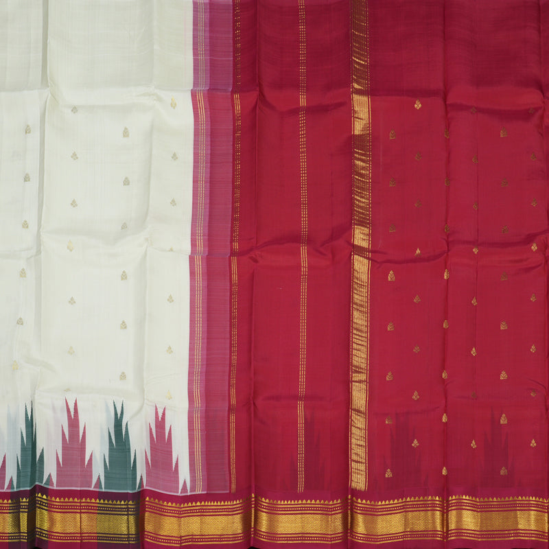 Hayagrivas Handloom Milk White Kanjivaram Silk Saree with Maroon Border KBE982I1-3