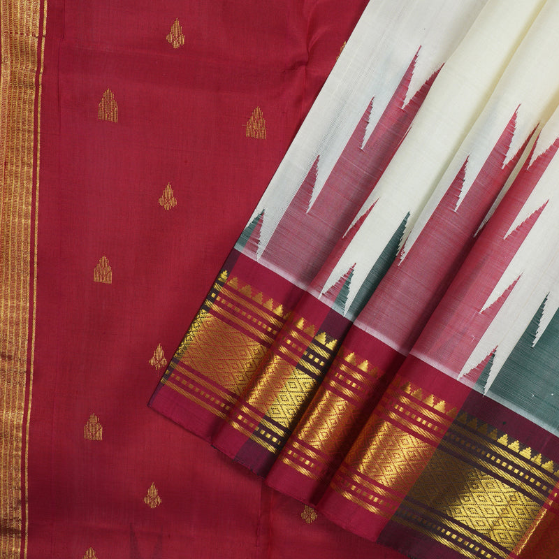 Hayagrivas Handloom Milk White Kanjivaram Silk Saree with Maroon Border KBE982I1-3