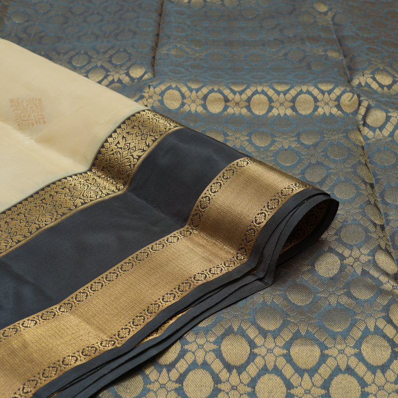 Hayagrivas Handloom Sandal Beige Kanjivaram Silk Saree with Dark Grey Border KBE983I17-4