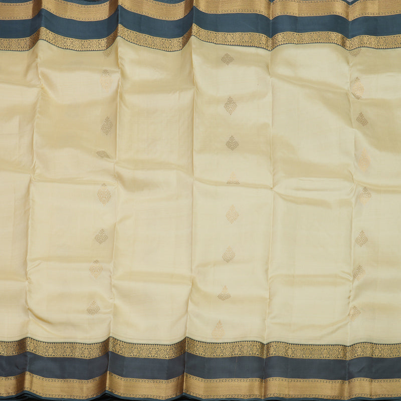 Hayagrivas Handloom Sandal Beige Kanjivaram Silk Saree with Dark Grey Border KBE983I17-4