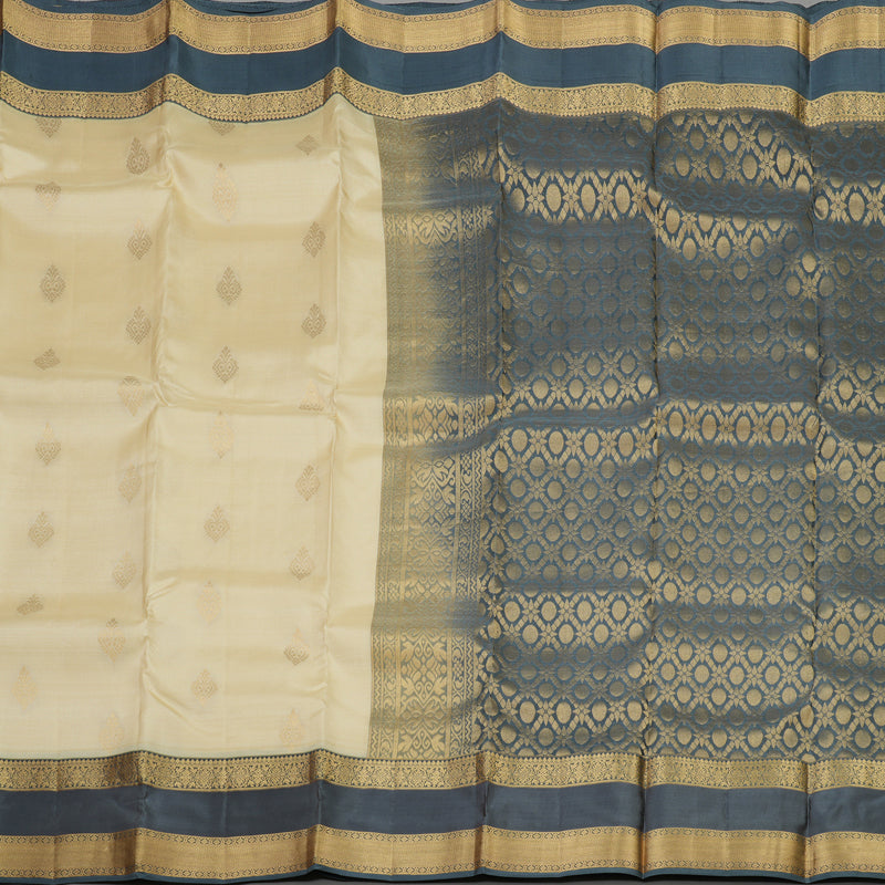 Hayagrivas Handloom Sandal Beige Kanjivaram Silk Saree with Dark Grey Border KBE983I17-4