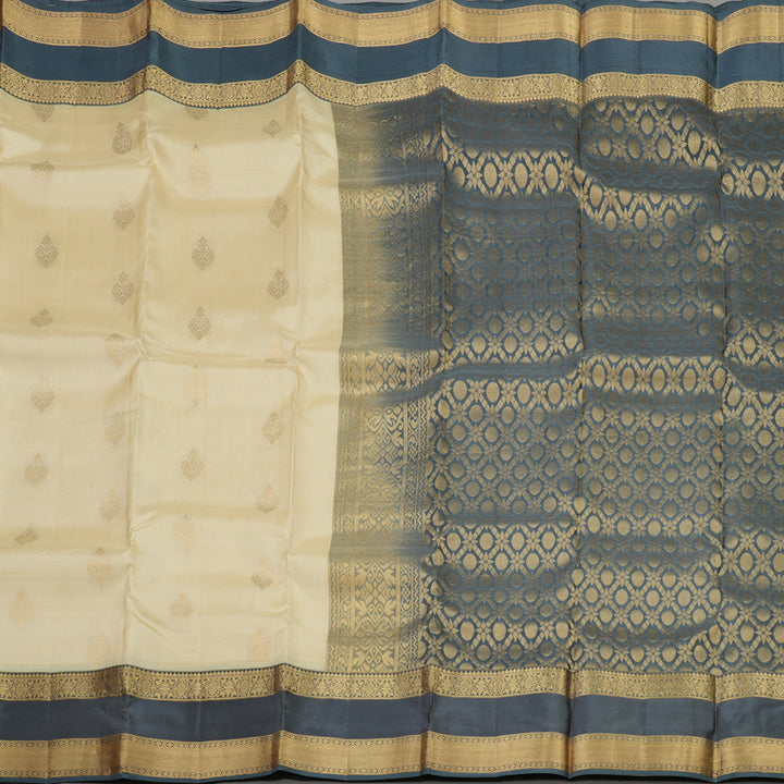 Hayagrivas Handloom Sandal Beige Kanjivaram Silk Saree with Dark Grey Border KBE983I17-4