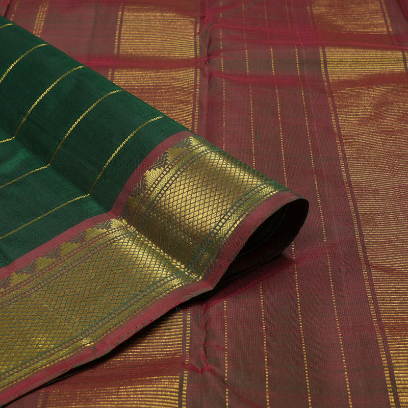 Hayagrivas Handloom Bottle Green Kanjivaram Silk Saree with Wine Brown Border KBE987I1-3