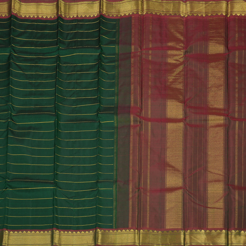 Hayagrivas Handloom Bottle Green Kanjivaram Silk Saree with Wine Brown Border KBE987I1-3