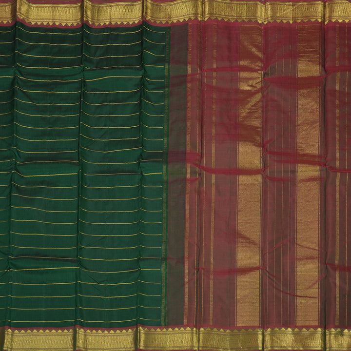 Hayagrivas Handloom Bottle Green Kanjivaram Silk Saree with Wine Brown Border KBE987I1-3