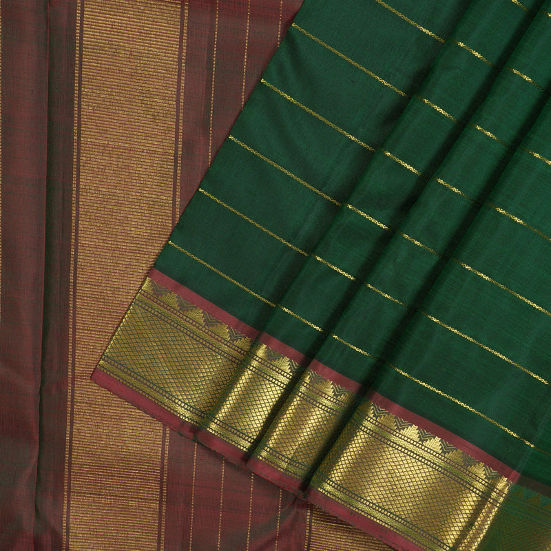 Hayagrivas Handloom Bottle Green Kanjivaram Silk Saree with Wine Brown Border KBE987I1-3