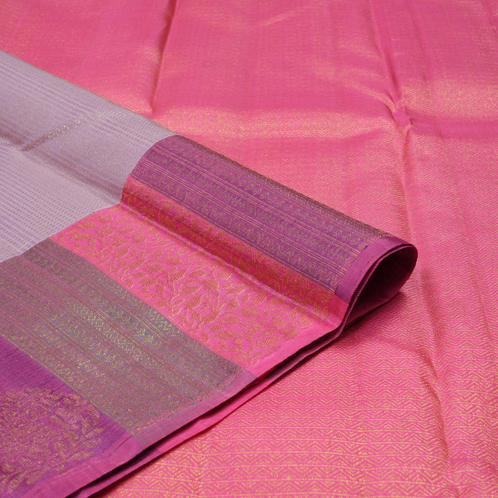Hayagrivas Handlooom Lilac Kanjivaram Silk Saree with Bright Pink Border KBE987I6-1