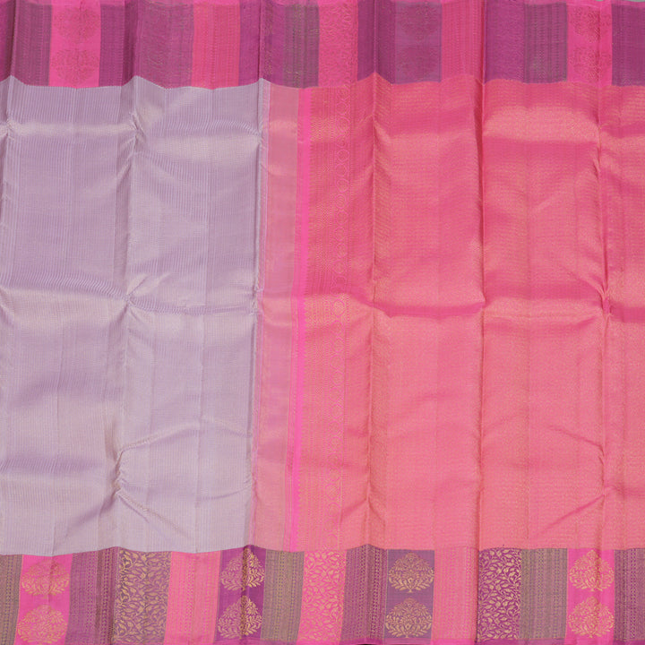 Hayagrivas Handlooom Lilac Kanjivaram Silk Saree with Bright Pink Border KBE987I6-1