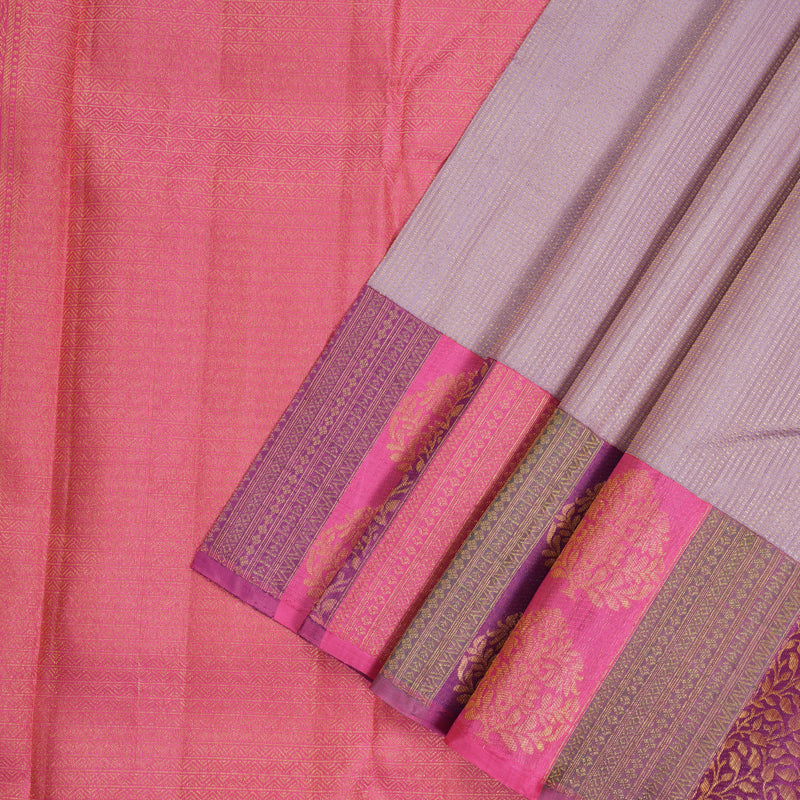 Hayagrivas Handlooom Lilac Kanjivaram Silk Saree with Bright Pink Border KBE987I6-1