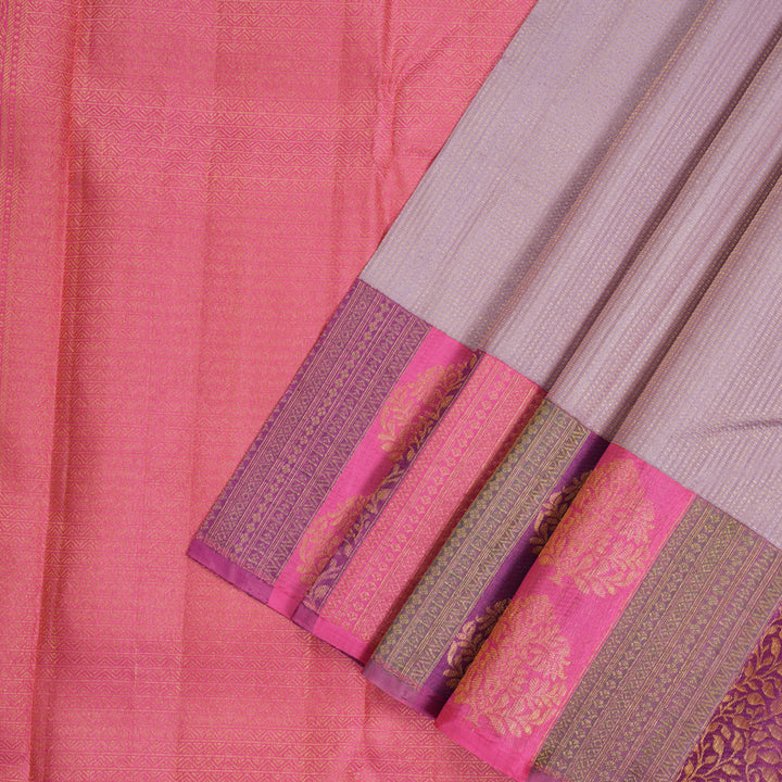Hayagrivas Handlooom Lilac Kanjivaram Silk Saree with Bright Pink Border KBE987I6-1