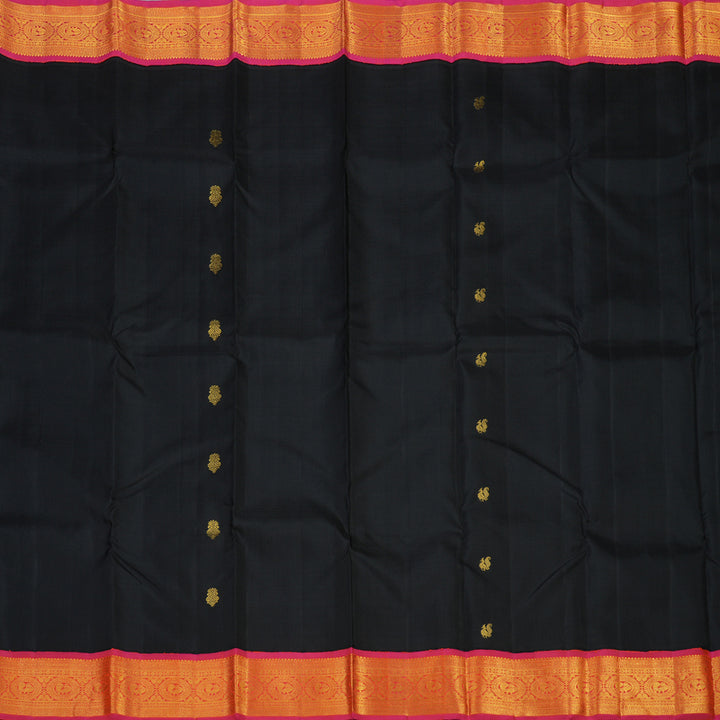 Hayagrivas Handloom Black Kanjivaram Silk Saree with Rani Pink Border KBE988I1-1