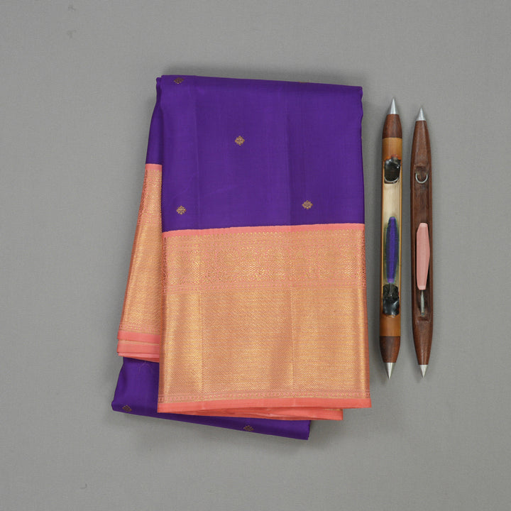 Hayagrivas Handloom Kanjivaram Purple Silk Saree with Pastel Peach Border KBE989I6-1