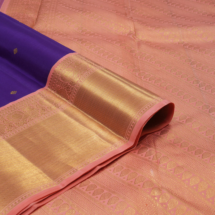 Hayagrivas Handloom Kanjivaram Purple Silk Saree with Pastel Peach Border KBE989I6-1