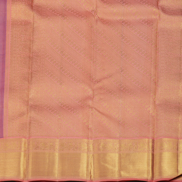 Hayagrivas Handloom Kanjivaram Purple Silk Saree with Pastel Peach Border KBE989I6-1