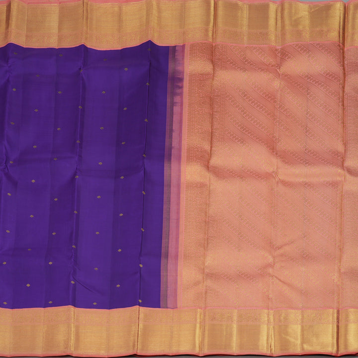 Hayagrivas Handloom Kanjivaram Purple Silk Saree with Pastel Peach Border KBE989I6-1