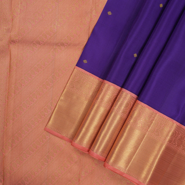 Hayagrivas Handloom Kanjivaram Purple Silk Saree with Pastel Peach Border KBE989I6-1