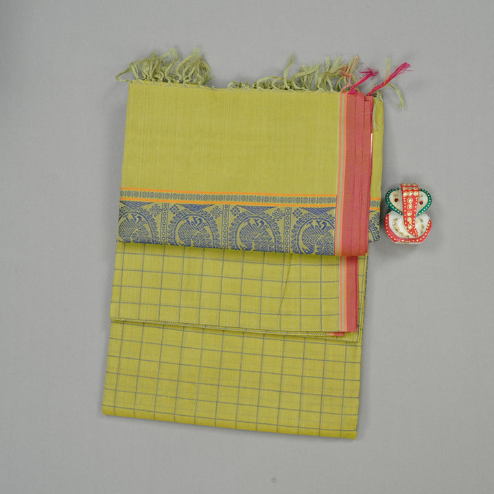 Hayagrivas Handloom Cotton Saree in Refreshing Lemon Toned Green KBE98D10-1
