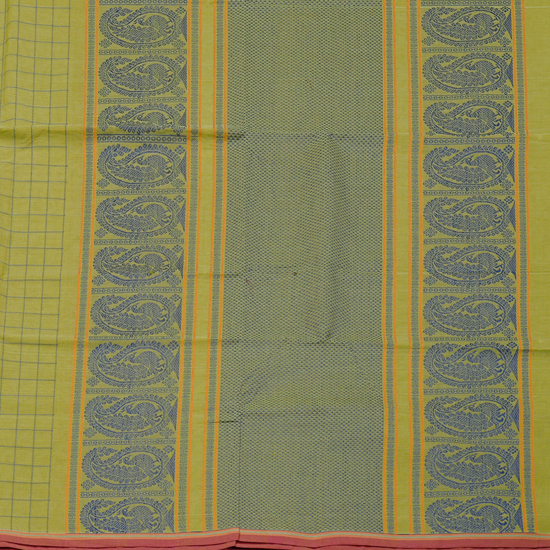 Hayagrivas Handloom Cotton Saree in Refreshing Lemon Toned Green KBE98D10-1