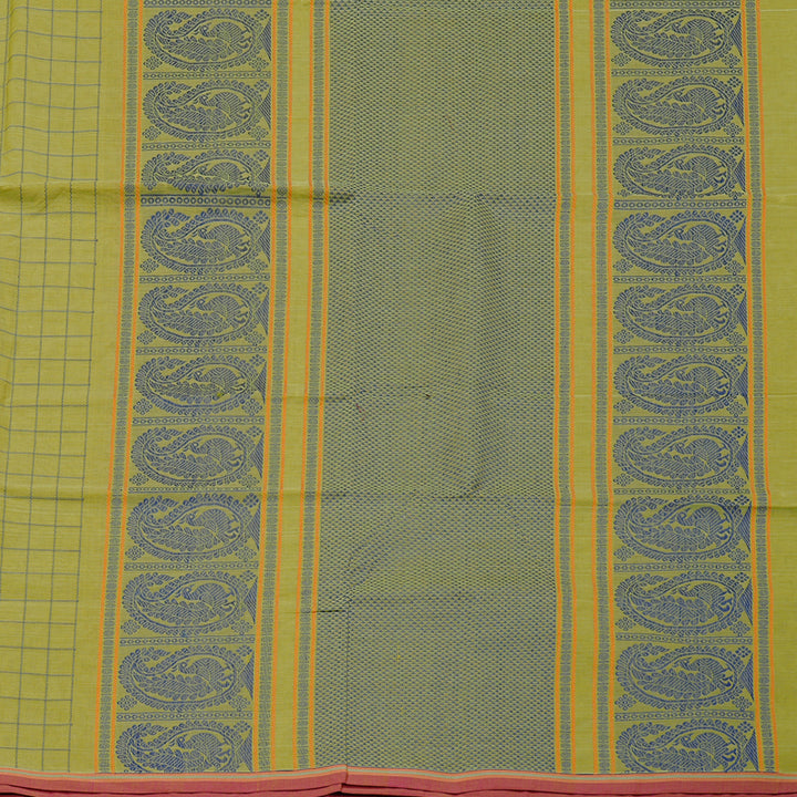Hayagrivas Handloom Cotton Saree in Refreshing Lemon Toned Green KBE98D10-1