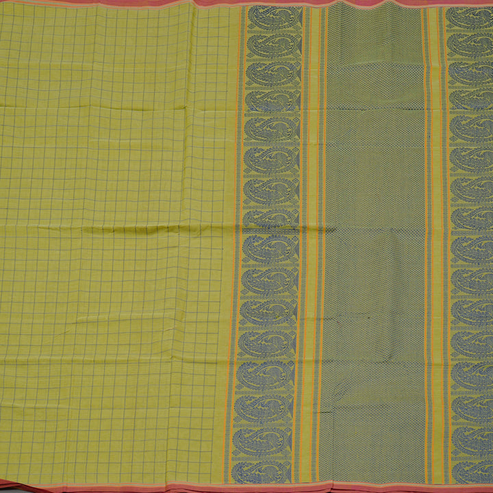 Hayagrivas Handloom Cotton Saree in Refreshing Lemon Toned Green KBE98D10-1
