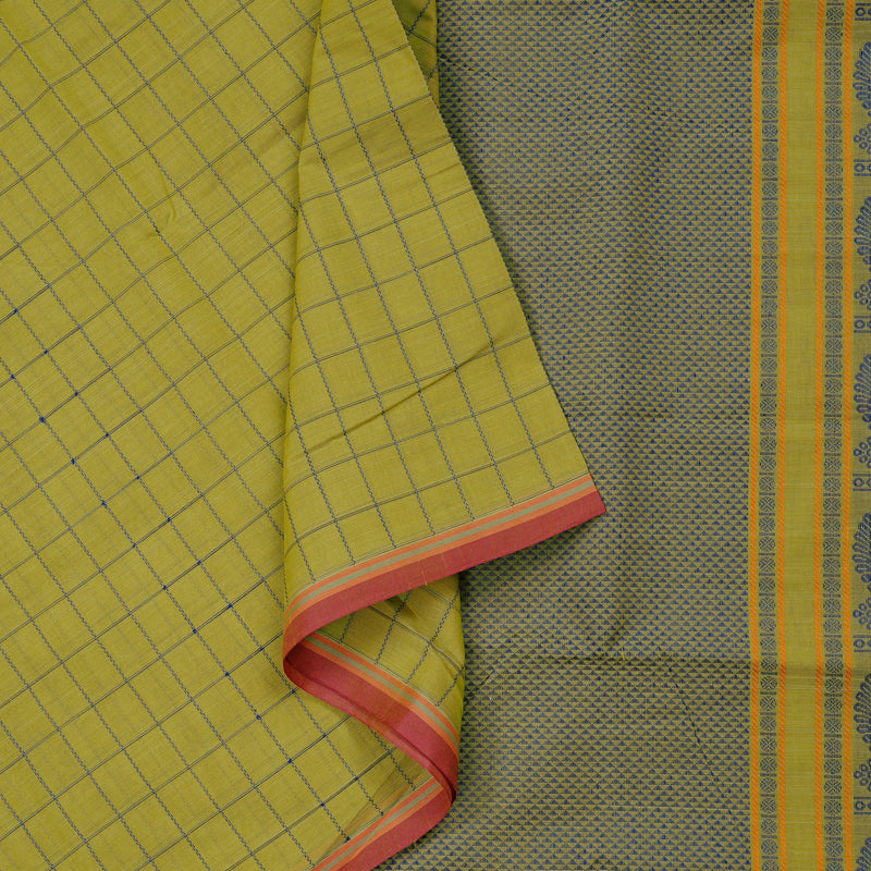 Hayagrivas Handloom Cotton Saree in Refreshing Lemon Toned Green KBE98D10-1