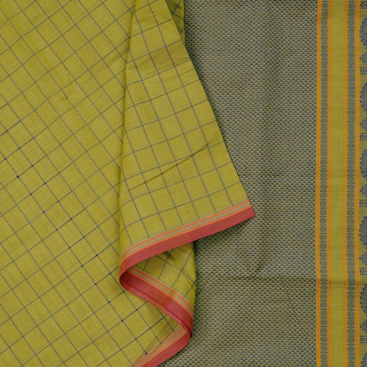 Hayagrivas Handloom Cotton Saree in Refreshing Lemon Toned Green KBE98D10-1