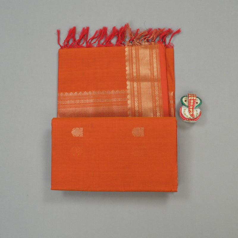 Hayagrivas Handloom Pure Cotton Saree in Vivid Orange KBE98D11-5