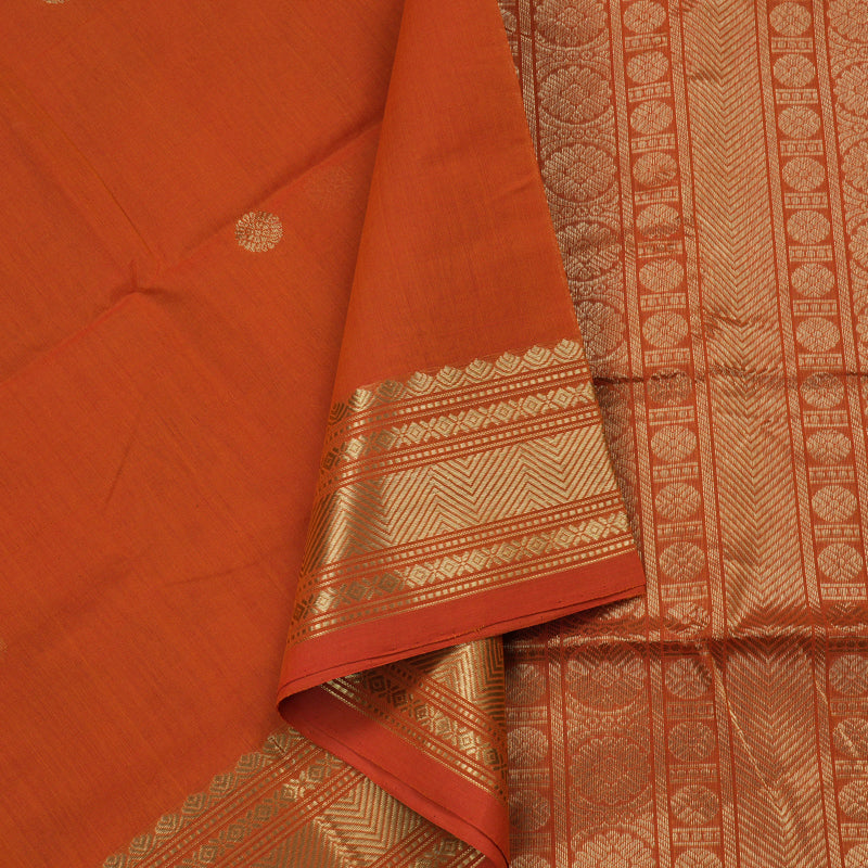 Hayagrivas Handloom Pure Cotton Saree in Vivid Orange KBE98D11-5