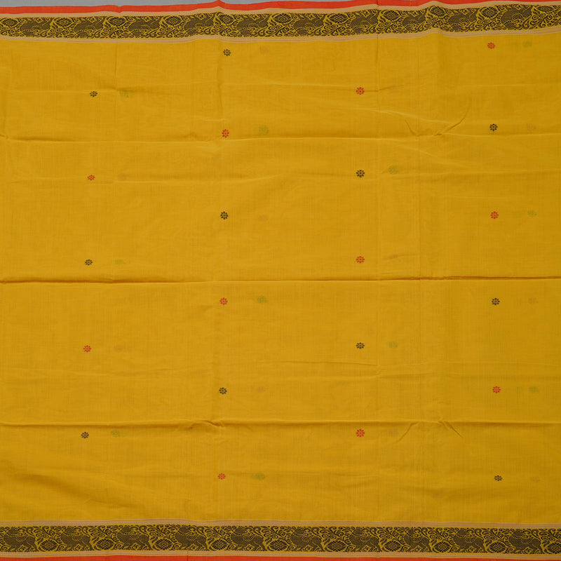 Hayagrivas Handloom Pure Cotton Saree in a Muted Mustard Yellow KBE98D5-1