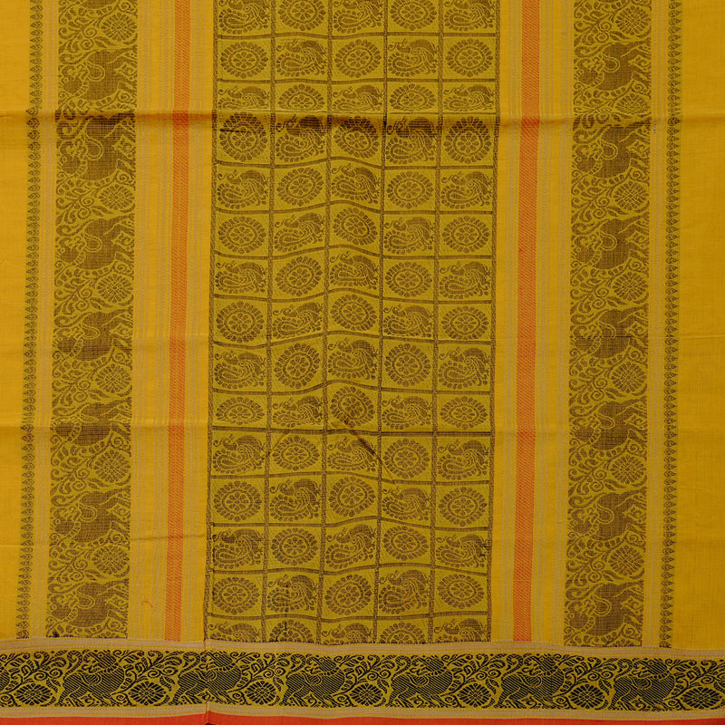 Hayagrivas Handloom Pure Cotton Saree in a Muted Mustard Yellow KBE98D5-1