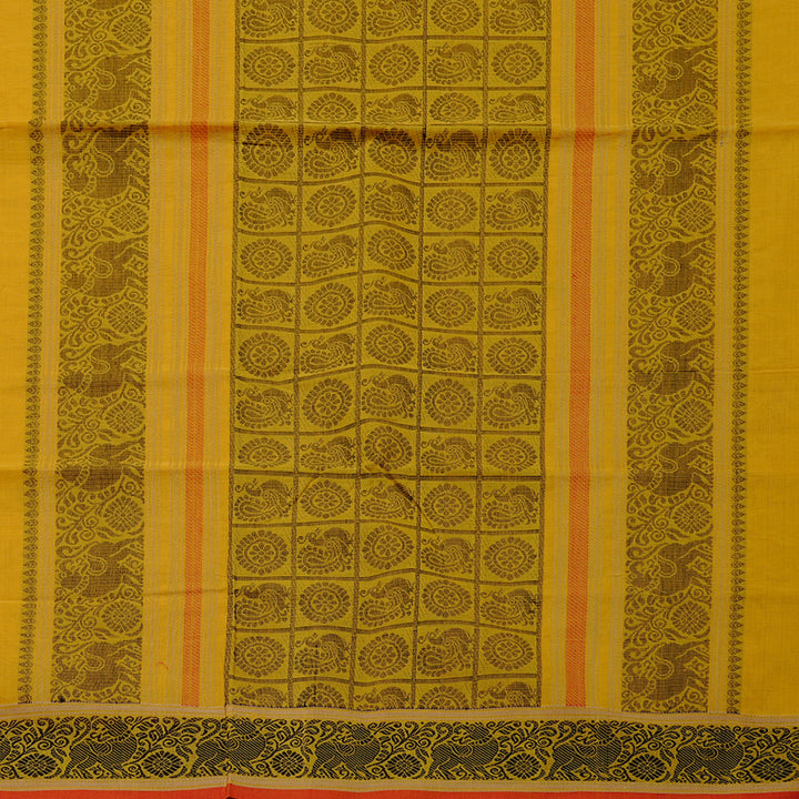 Hayagrivas Handloom Pure Cotton Saree in a Muted Mustard Yellow KBE98D5-1