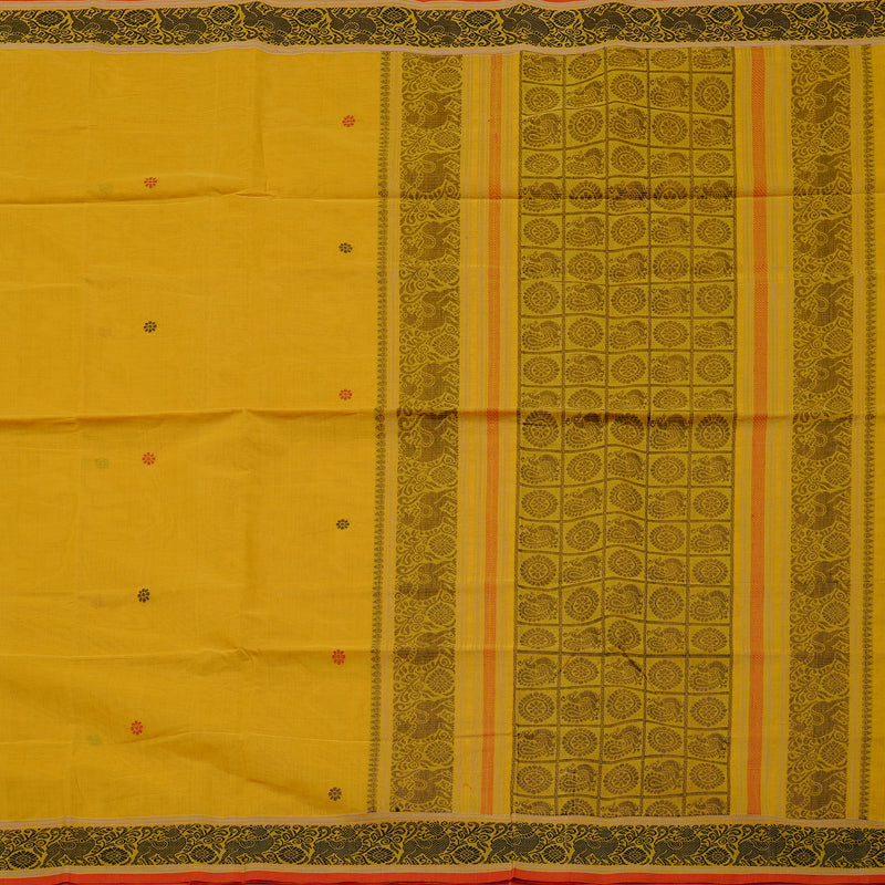 Hayagrivas Handloom Pure Cotton Saree in a Muted Mustard Yellow KBE98D5-1