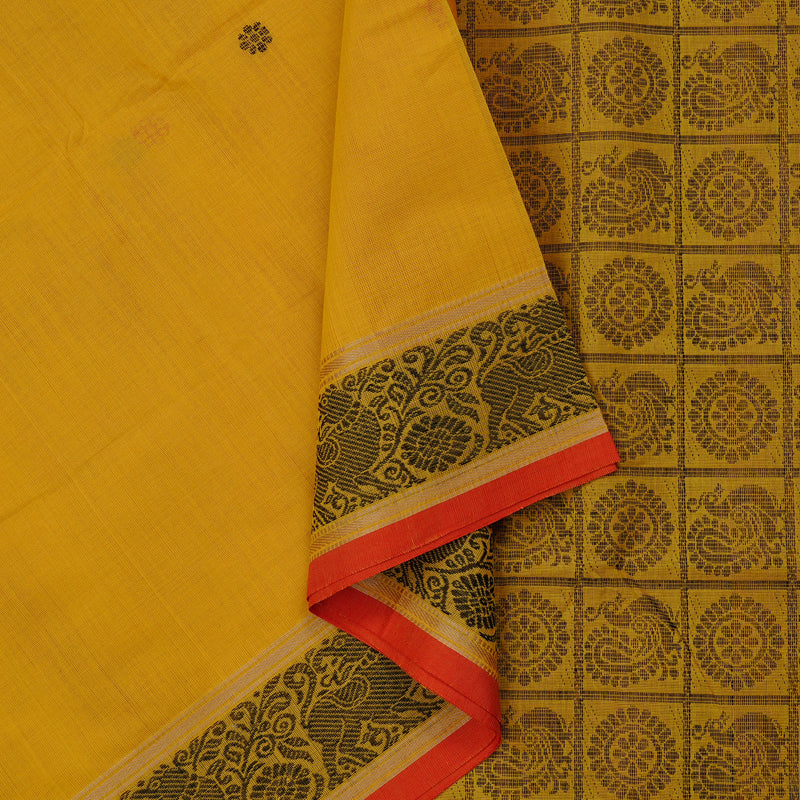 Hayagrivas Handloom Pure Cotton Saree in a Muted Mustard Yellow KBE98D5-1