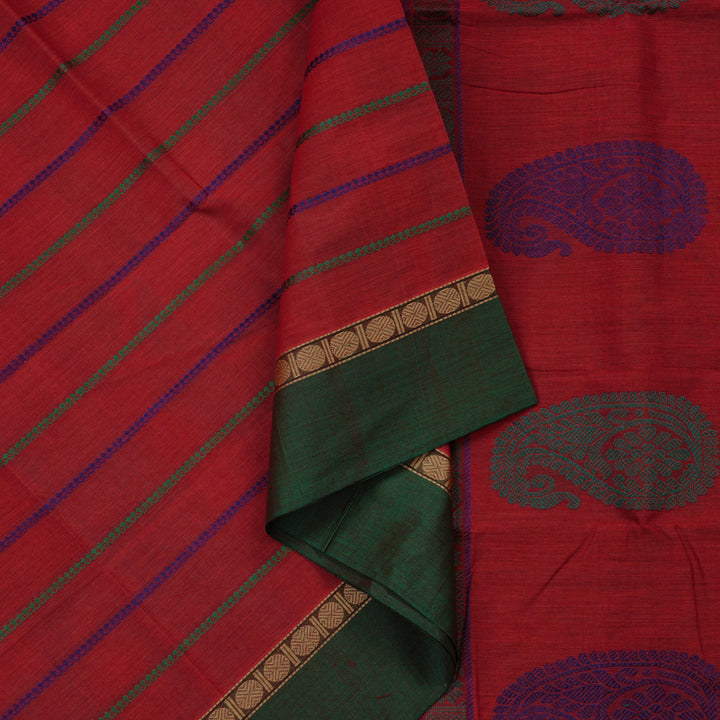 Hayagrivas Handloom Pure Cotton Saree in Regal Maroon KBE98D7-1