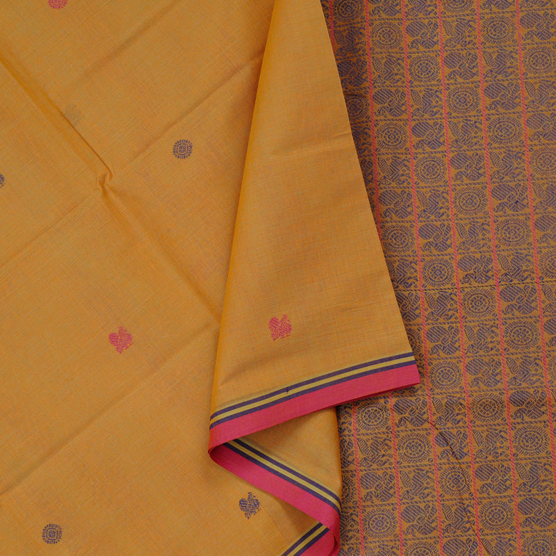 Hayagrivas Handloom Pure Cotton Saree in Gorgeous Sandal Yellow KBE98D8-1