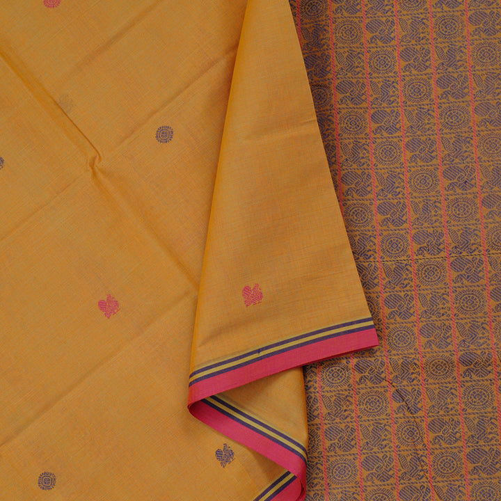 Hayagrivas Handloom Pure Cotton Saree in Gorgeous Sandal Yellow KBE98D8-1