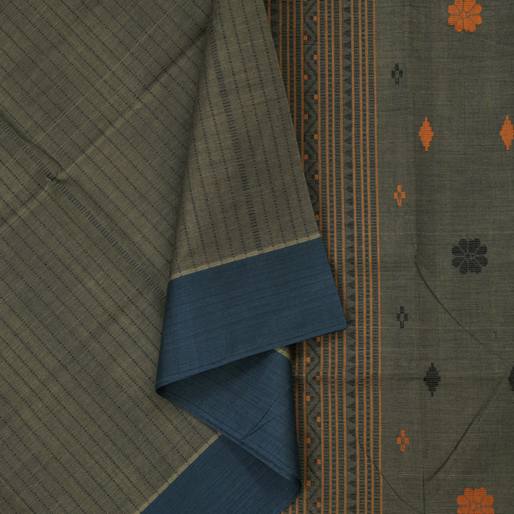 Hayagrivas Handloom Pure Cotton Saree in Subdued Ash Grey KBE98D9-2