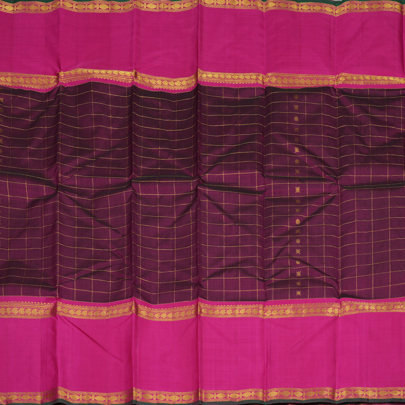 Hayagrivas Handloom Kanjivaram Wine Purple Silk Saree with Magenta Border KBE994I3-1