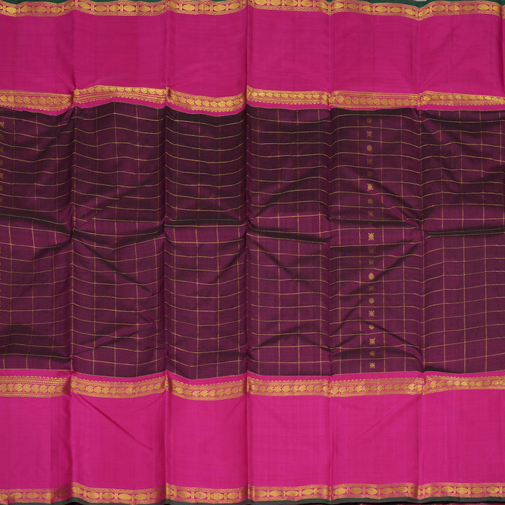 Hayagrivas Handloom Kanjivaram Wine Purple Silk Saree with Magenta Border KBE994I3-1
