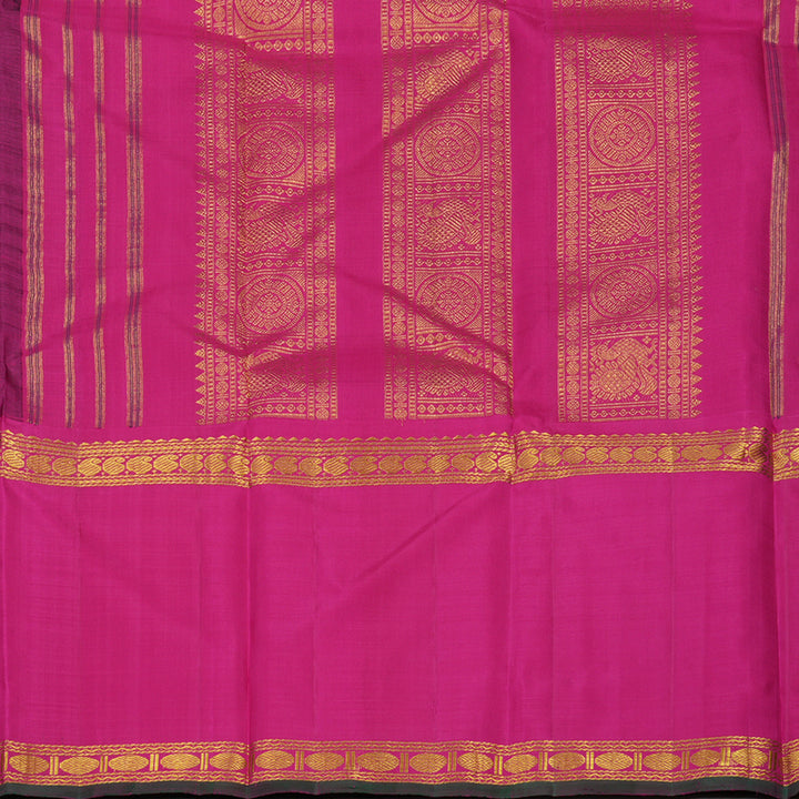 Hayagrivas Handloom Kanjivaram Wine Purple Silk Saree with Magenta Border KBE994I3-1
