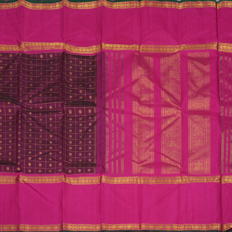 Hayagrivas Handloom Kanjivaram Wine Purple Silk Saree with Magenta Border KBE994I3-1
