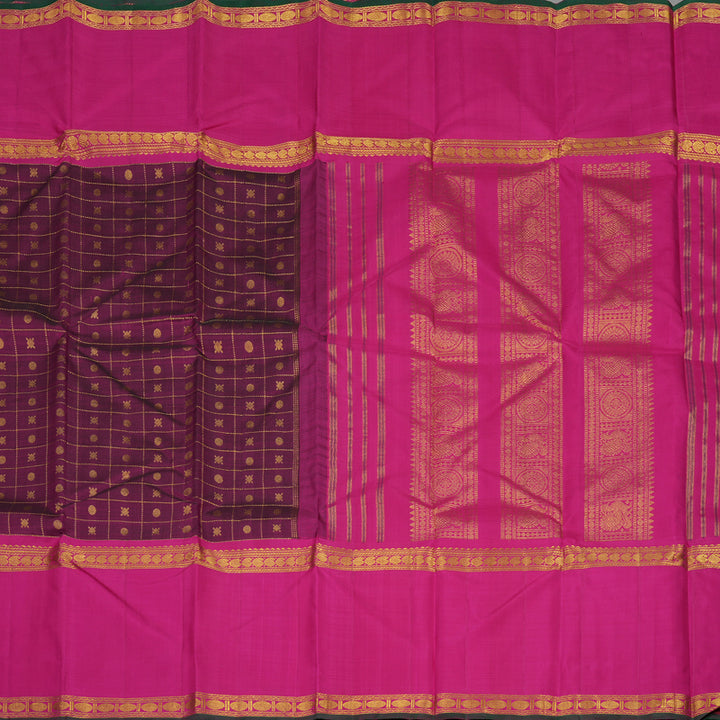 Hayagrivas Handloom Kanjivaram Wine Purple Silk Saree with Magenta Border KBE994I3-1