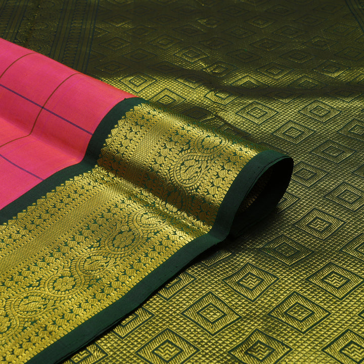 Hayagrivas Handloom Orangish Pink Kanjivaram Silk Saree with Karum Pachai Border KBE994I9-2