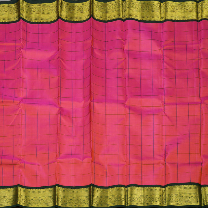 Hayagrivas Handloom Orangish Pink Kanjivaram Silk Saree with Karum Pachai Border KBE994I9-2