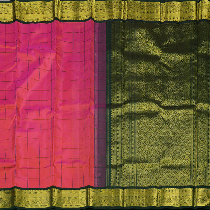 Hayagrivas Handloom Orangish Pink Kanjivaram Silk Saree with Karum Pachai Border KBE994I9-2