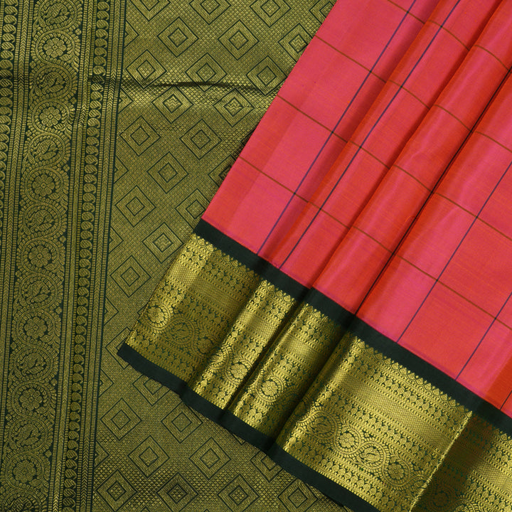 Hayagrivas Handloom Orangish Pink Kanjivaram Silk Saree with Karum Pachai Border KBE994I9-2